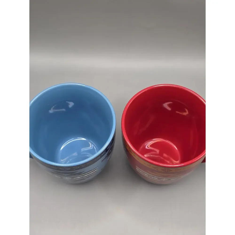Lot of 2 NU TRENDZ Southwest Tribal Aztec Ceramic Coffee Mugs Blue Red 16oz